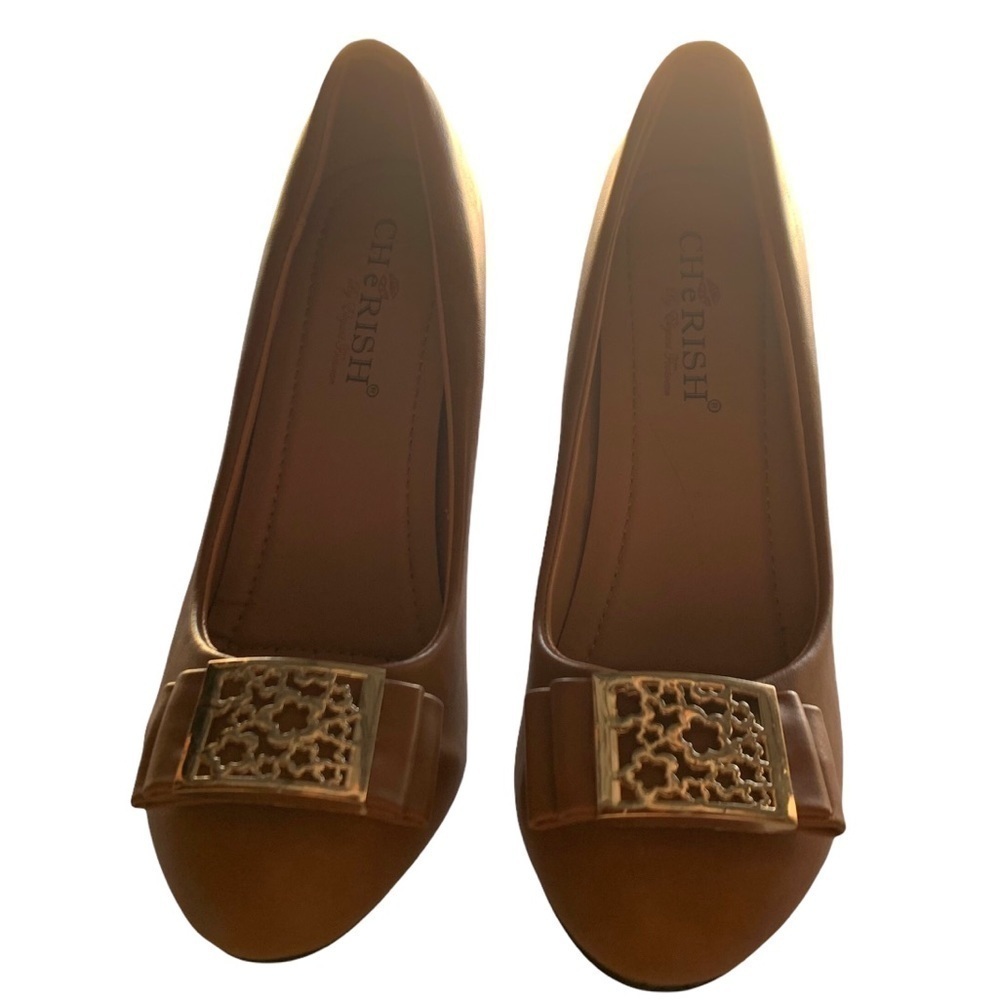 Cherish faux leather pumps with bow heels